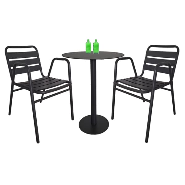 This is a product image of Kochi Outdoor 2 Chairs & Bistro Table Set in Black. It can be used as an Outdoor Furniture.