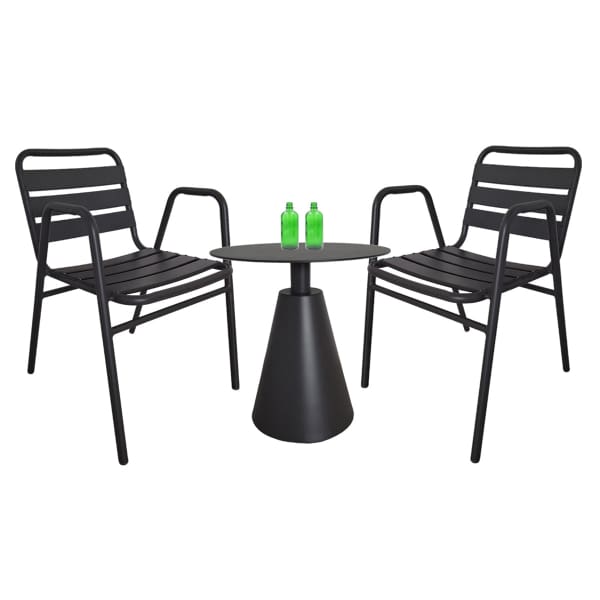 This is a product image of Kochi Outdoor 2 Chairs & Coffee Table Set in Black. It can be used as an Outdoor Furniture.