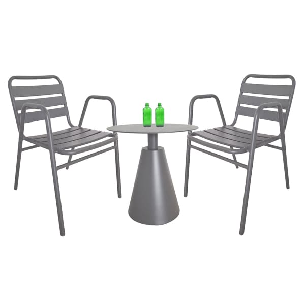 This is a product image of Kochi Outdoor 2 Chairs & Coffee Table Set in Grey. It can be used as an Outdoor Furniture.